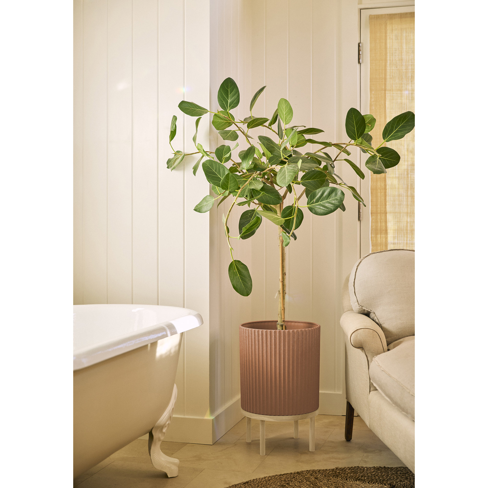 Demi Series Planter with Stand, Terracotta/White, 22" H x 14.75" W x 14.75" D, 2