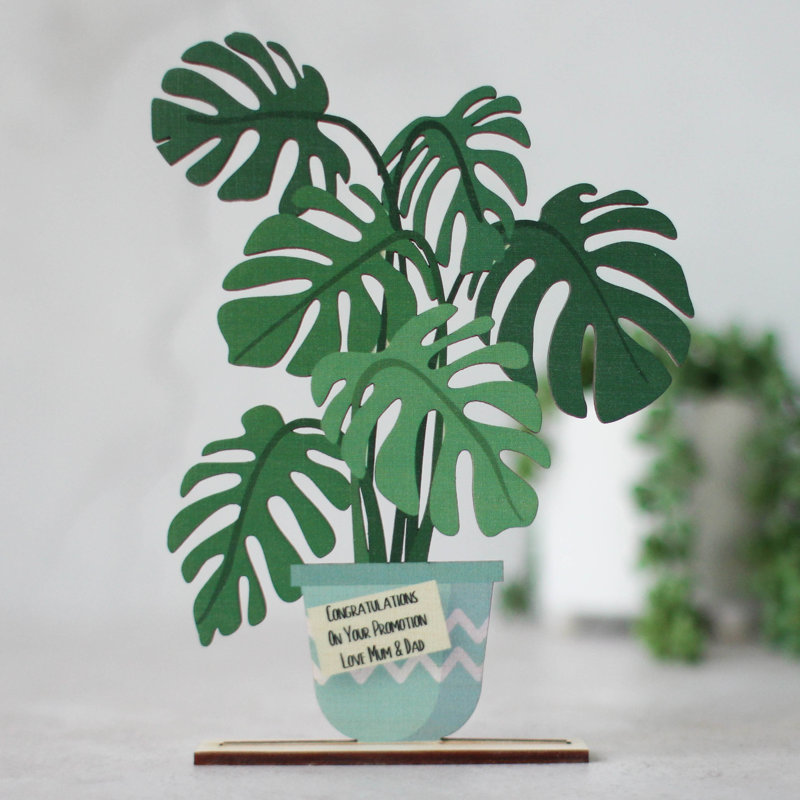 Shepardsville Personalised Wooden Card, Monstera Plant, Yes