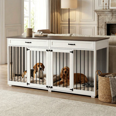 Meuble de grande cage pour chien Dorilal avec 2 tiroirs et cloison