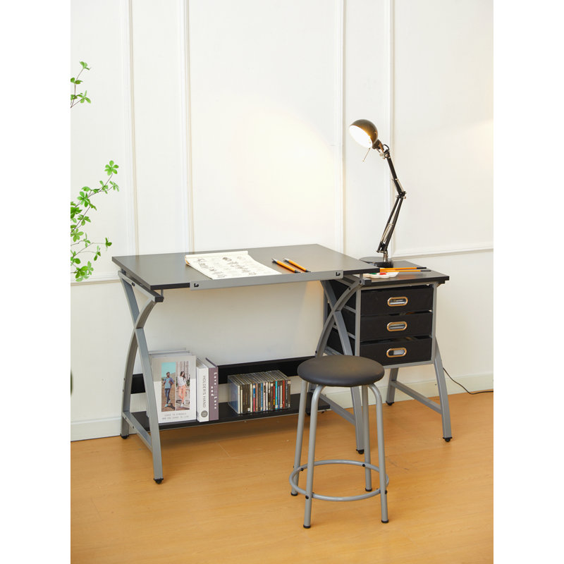 Table à dessin avec tabouret, Gris argenté