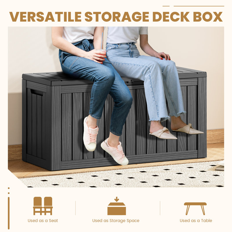 Black 80-Gallon Lockable Resin Outdoor Deck Storage Box