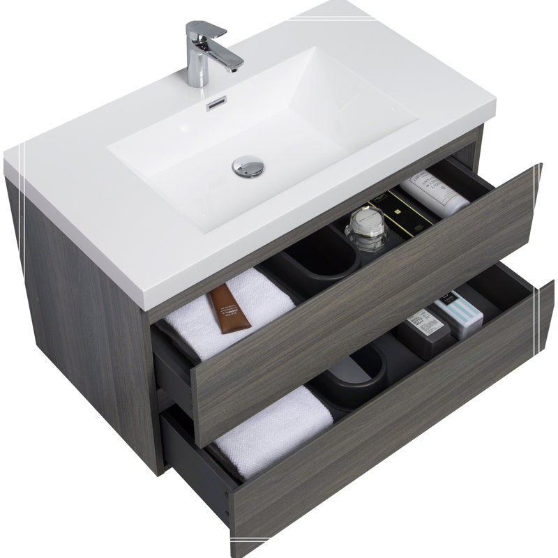 Meuble-lavabo mural 36 po, Gris