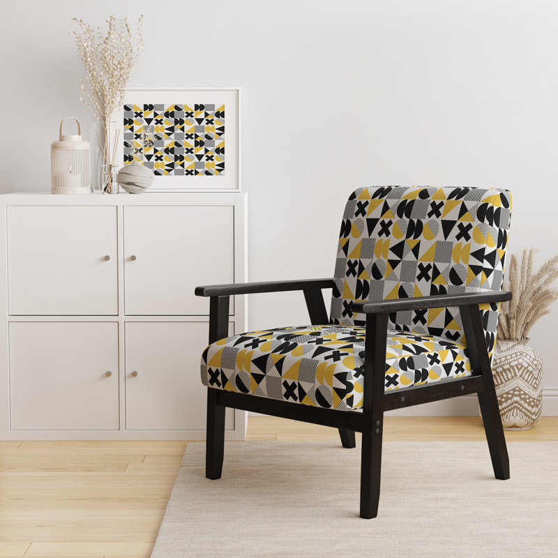 Yellow And Black Geometric - Upholstered Patterned Accent Arm Chair