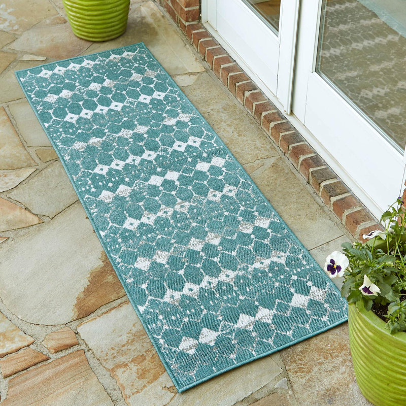 Tapis bleu sarcelle Southwestern, Ovale 5 pi 3 po x 8 pi