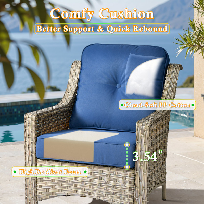 6 - Person Outdoor Seating Group With Cushions And Solar Powered Coffee Table, Marine