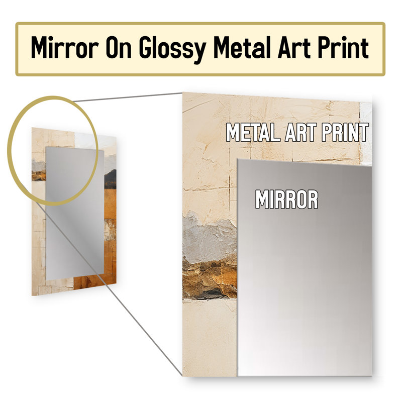 Beige et or, expression minimale - miroir mural unique de formes abstraites, miroir moderne, impression d'art en métal
