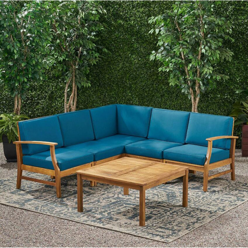 Ensemble de canapés 6 pièces Perla, bleu, Coussin bleu / cadre brun