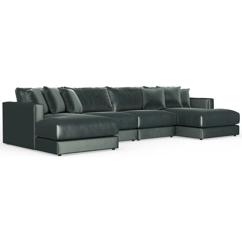 Nyrie 4-piece Modular Double Chaise Sectional, Green Polyester