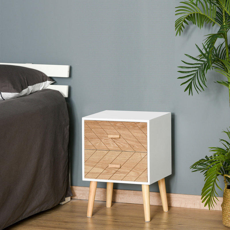 Chao 2 Drawers Bedside Table with Pine Legs Bedroom Cabinet Natural