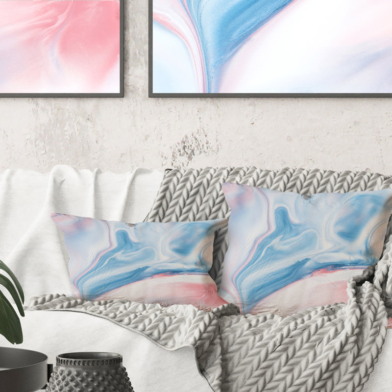 Coussin bleu et rose, 16 po x 16 po