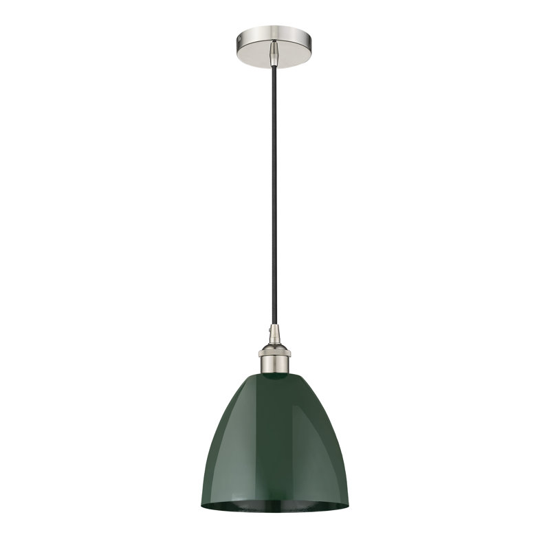 Luminaire suspendu simple à 1 lumière Schiavone, Vert, Nickel poli