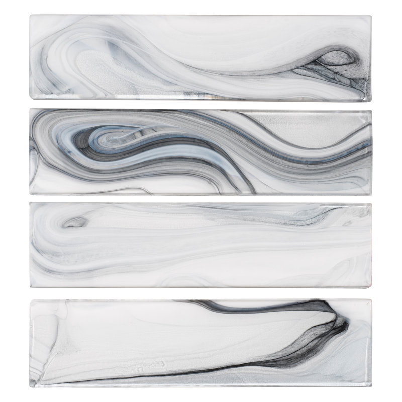 Barc 3" x 12" Straight Edge Glass Marble Look Subway Wall Tile, Sequioa