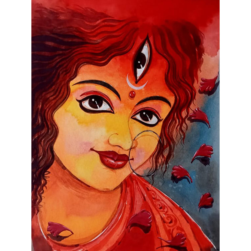 Durga Maa | Aquarelle sur toile | Par Rohit | Décoration murale