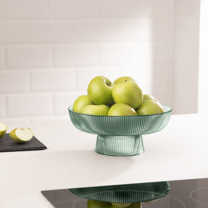 Bol à fruits en verre - centre de table décoratif cannelé coloré, Vert
