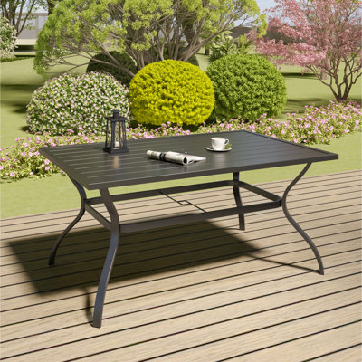 6-person Steel Outdoor Dining Table with Umbrella Hole