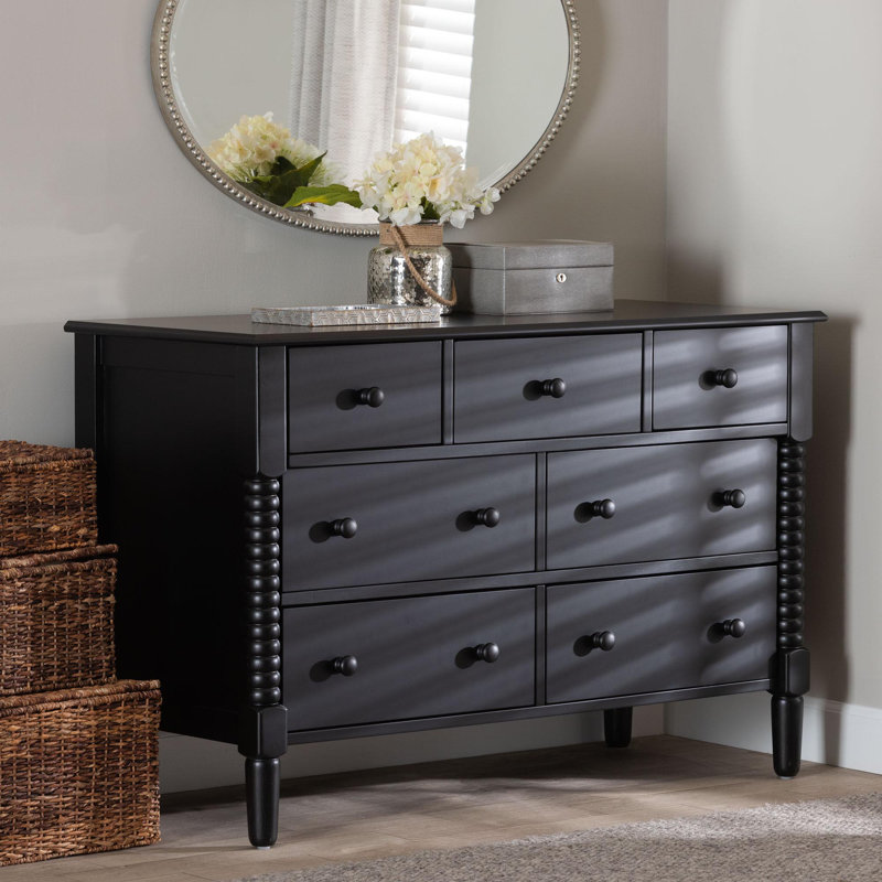 Baxton Studio Braith Farmhouse Spindle Wood 7-Drawer Dresser, Black