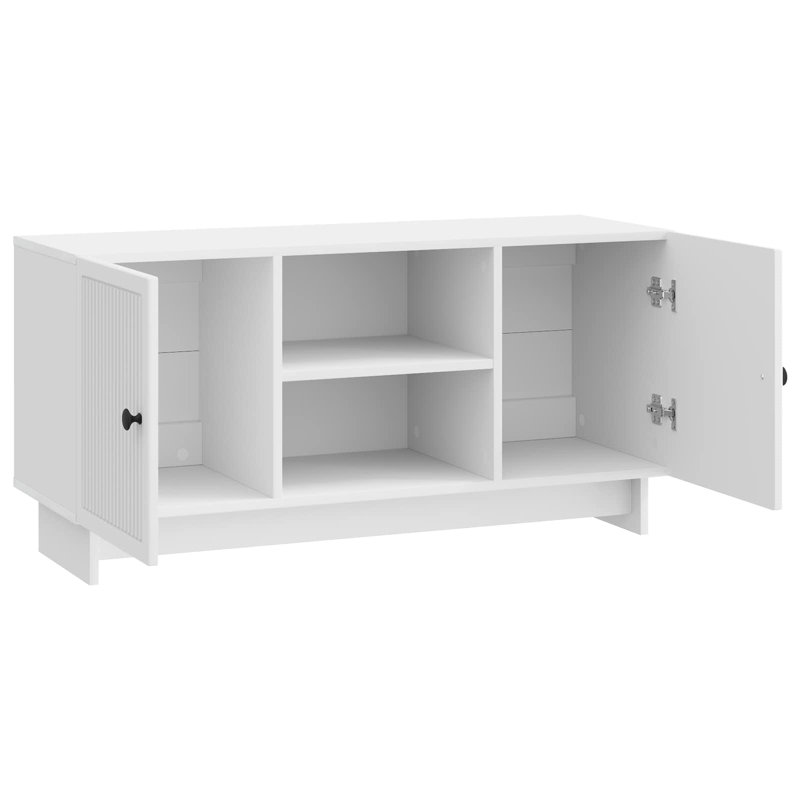 Unfinished TV Stand for TVs up to 49" with Fireplace Included, High Gloss White