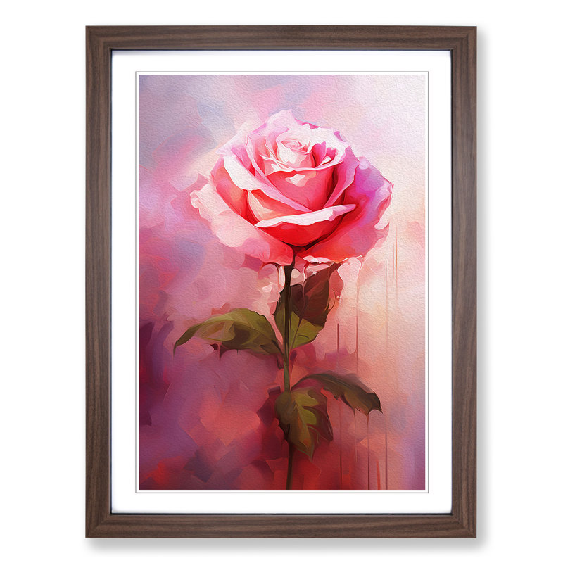 Rose Gestural No.2 - Single Picture Frame Print on Wood, Walnut, 34cm H x 25cm W x 2cm D
