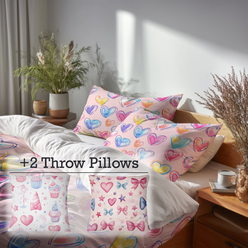 Ensemble de housse de couette et coussin décoratif Teens Love, Housse de couette très grand + 4 pièces supplém