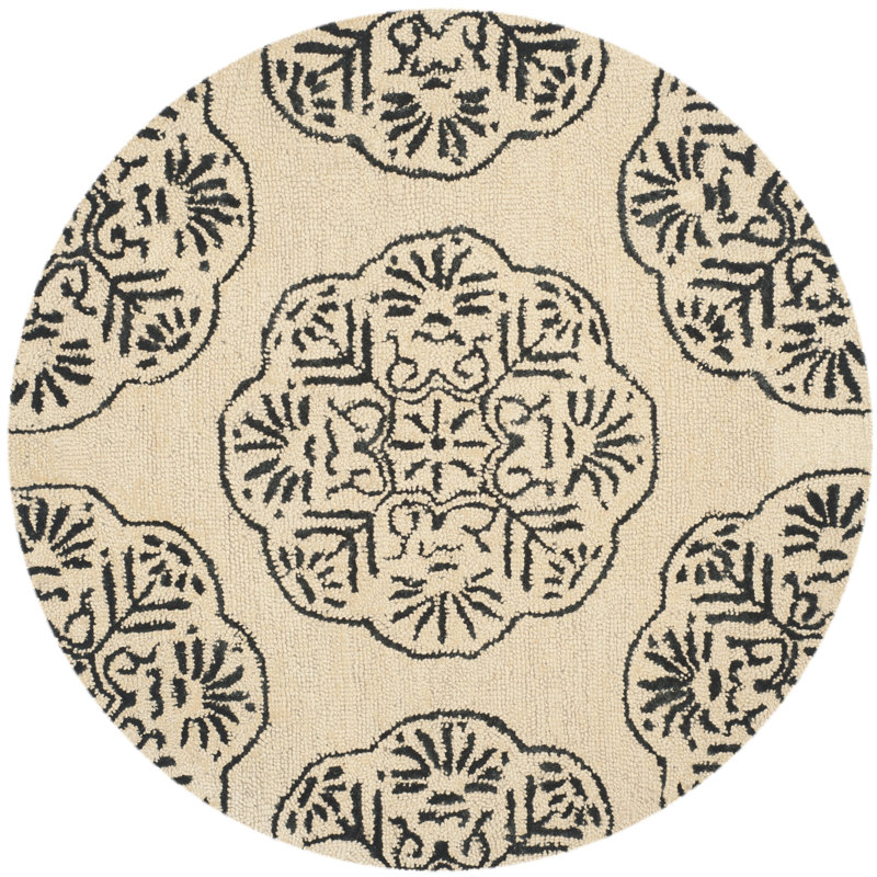 Bella Hand Tufted Wool Damask Rug, Round 5'