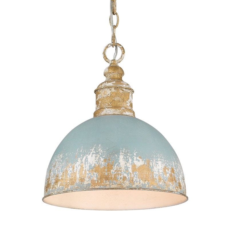 Avighna 1 - Light Vintage Gold Shaded Pendant, Teal Shade