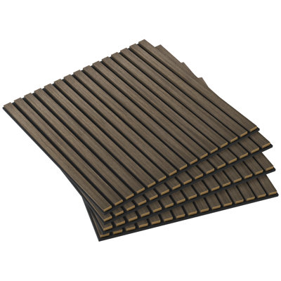 HOMCOM 4 Pack 3D Faux Wood Wall Panels, 24" X 24" Sound Absorbing Acoustic Panels, Wood Slat Wall Panels For Interior Wall Decor, Ceiling, Walnut