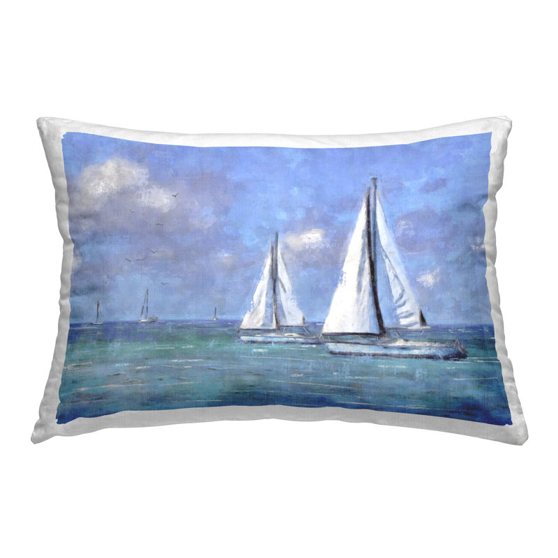 Sailing Day Sailboats Decorative Printed Throw Pillow Design by Nina Blue