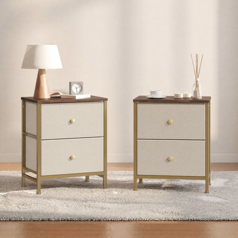 Table de chevet 2 tiroirs Jaece, Khaki, Set of 2