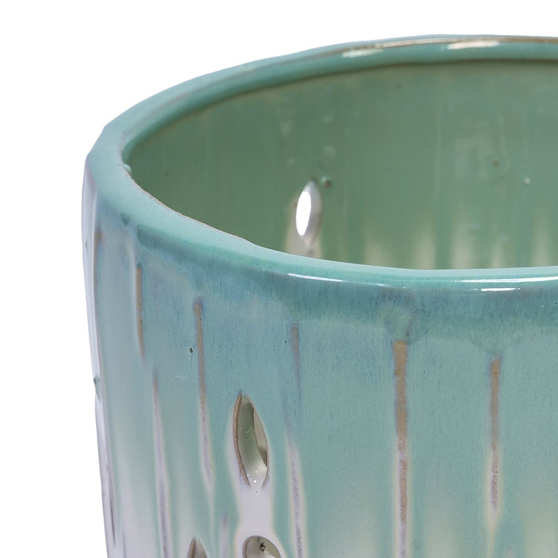 Set Of 2 Ceramic Flowerpot With Drainage Hole, 8" Modern Planter For Patio, Garden, Windowsill, Green/White
