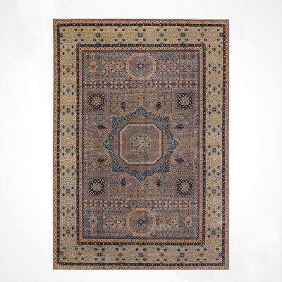 Original Hand Knotted Mamluk Pattern Gray Wool and Cotton Rug