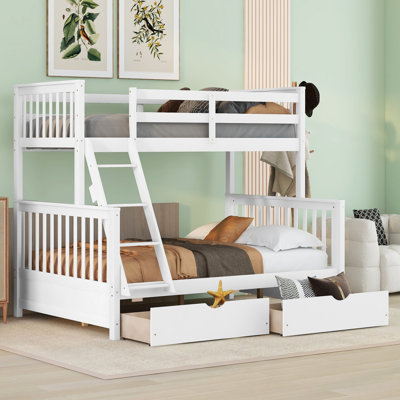 Lit superposé simple au-dessus de double avec tiroirs, échelle, conception convertible, cadre en bois massif et garde-corps pour enfants et adolescents