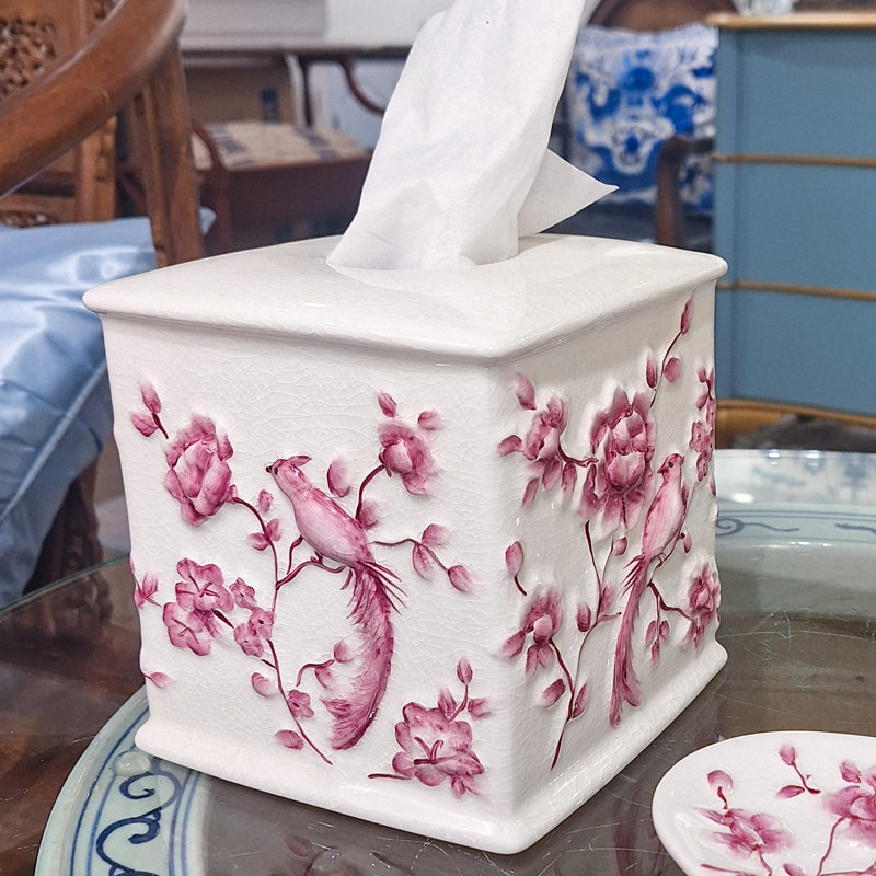 Couvre-boîte de papiers-mouchoirs, Rose/Blanc