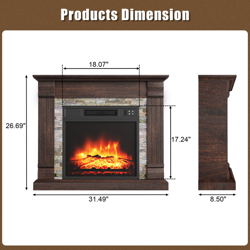 Mikiya Electric Fireplace with Mantel, Walnut