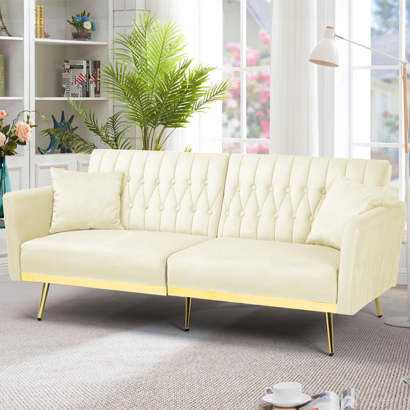Somiya Upholstered 70'' Sleeper Sofa, Beige Velvet