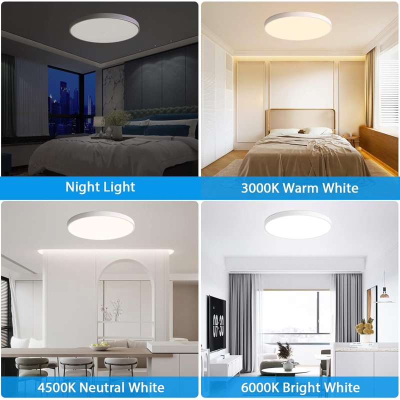 24 Inch LED Flush Mount Ceiling Light, 48W Round Led Ceiling Light Fixtures, 2800Lm, 3000-6500K Dimmable LED Ceiling Lamp With Remote Control, Modern LED Light For Bedroom Ceiling