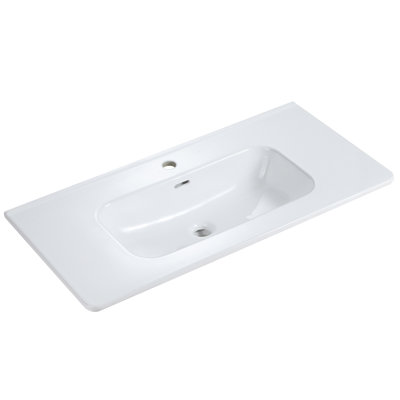 Bassin intégré en céramique blanche, ensemble de drain NON inclus