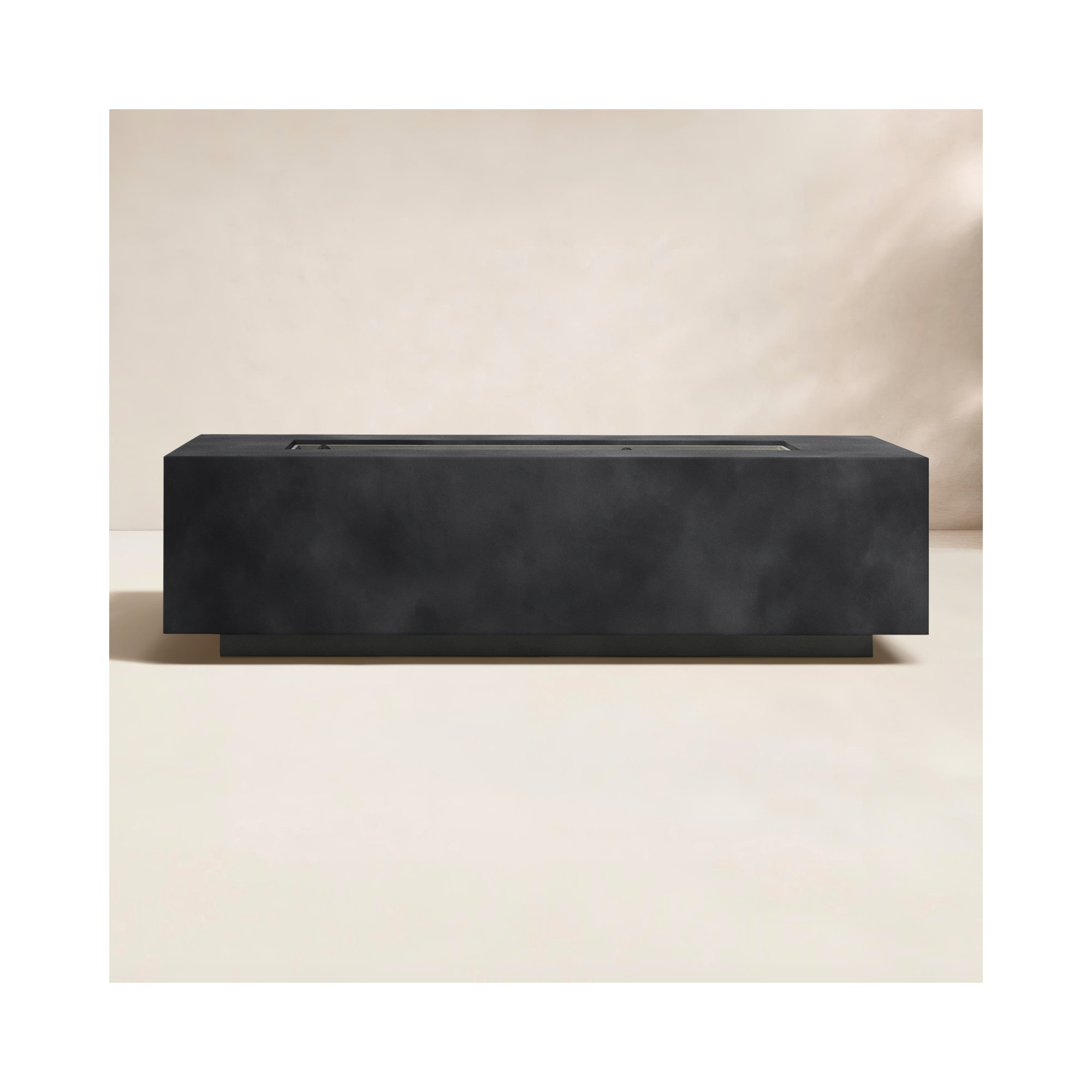 Rashid Concrete Propane Rectangle Outdoor Fire Pit Table, 15" H x 56" W x 24" D, Charcoal