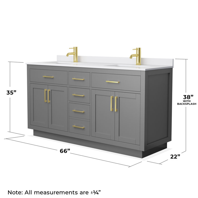 Beckett TK 66'' W Double Vanity, Brushed Gold, Dark Gray, White Cultured Marble