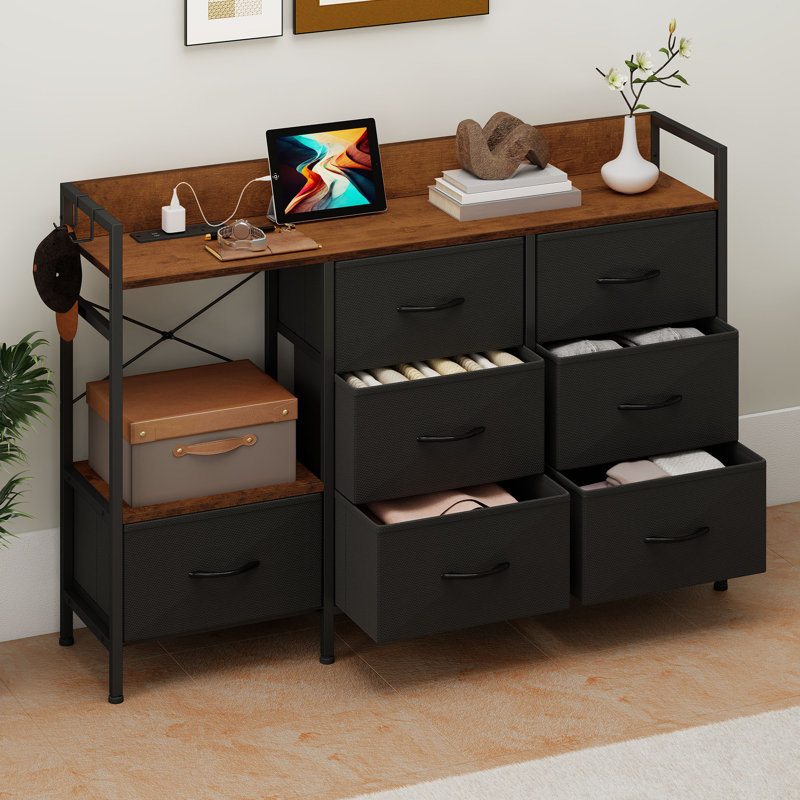 7 Drawer Chest of Drawers, Black/Walnut
