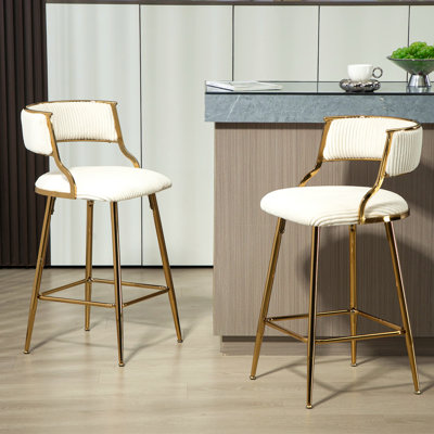 (SET Of 2) 26'' Counter Height Bar Stools Corduroy Kitchen Island Counter Bar Stool With Back