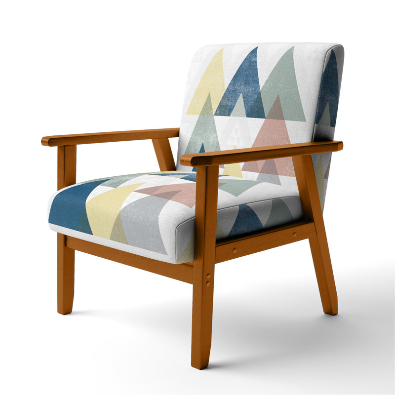 'Gebler - Geometrical Composition Triangles II - Upholstered Modern Accent Arm Chair, Brown Square Arms