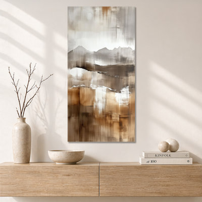 «Brown Gray Brown Mountain Simplicity - Scenic Large Wall Art», reproduction sur toile encadrée rustique