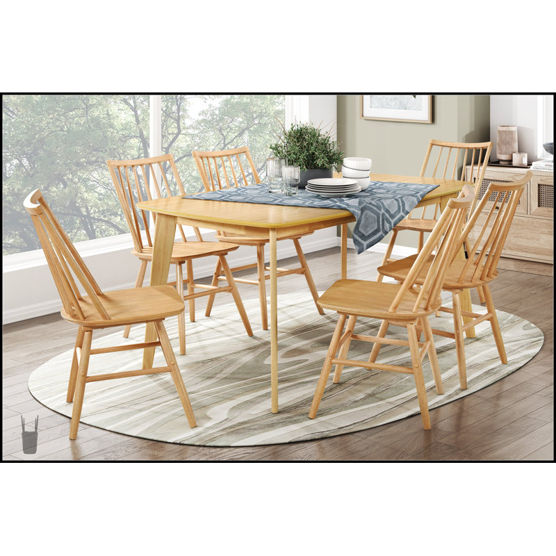 Ensemble de salle à manger décontracté en chêne naturel avec table 5 pièces et 4 chaises d'appoint, dossier incurvé, design Windsor, durable et élégant