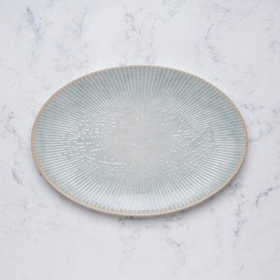 Assiette ovale en porcelaine de qualité supérieure Paros-Aqua avec pied, 28 x 19,8 cm