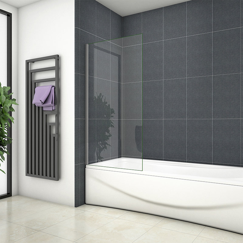 250/300/350/700/800mm Bath Shower Screen 6mm Glass Reversible Fixed Over Chrome Frame, 800cm W