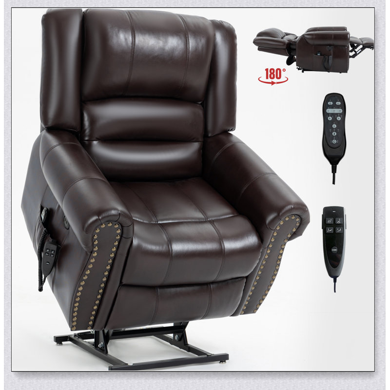 Power Lift Recliner Chair Heat Massage Dual Motor Infinite Position Up to 350 LBS, Antique Brown Faux Leather