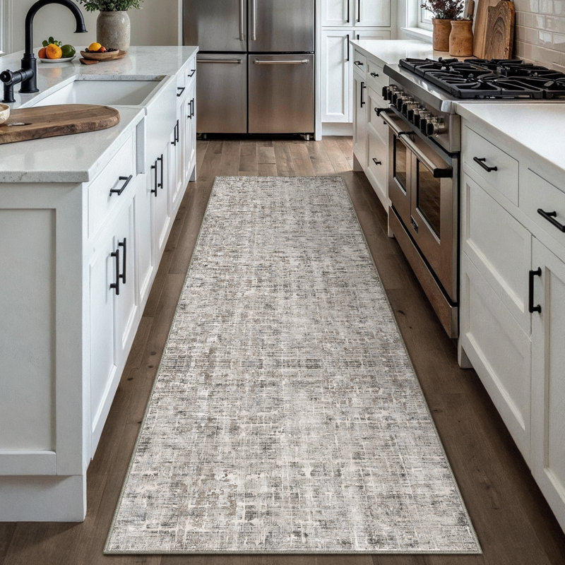 Tapis gris élégant et lavable à la machine, Tapis de couloir 2 pi x 8 pi