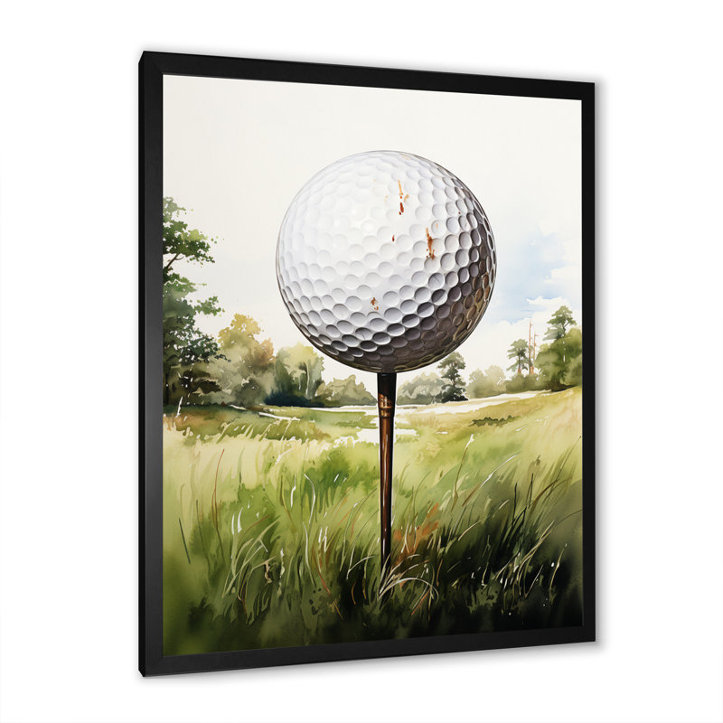 Minimalisme, balle de golf I - art mural de golf pour le salon, Cadre photo noir, H 44 po x l 34 po x P 1,5 po
