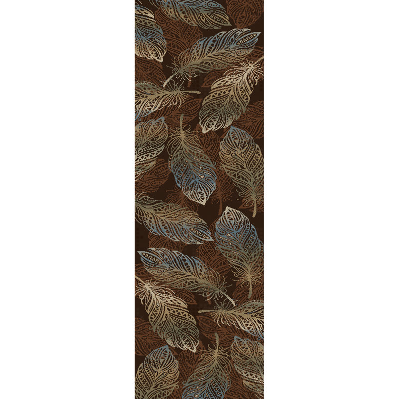 Tapis floral brun / vert, Tapis de couloir 2 pi 3 po x 7 pi 7 po