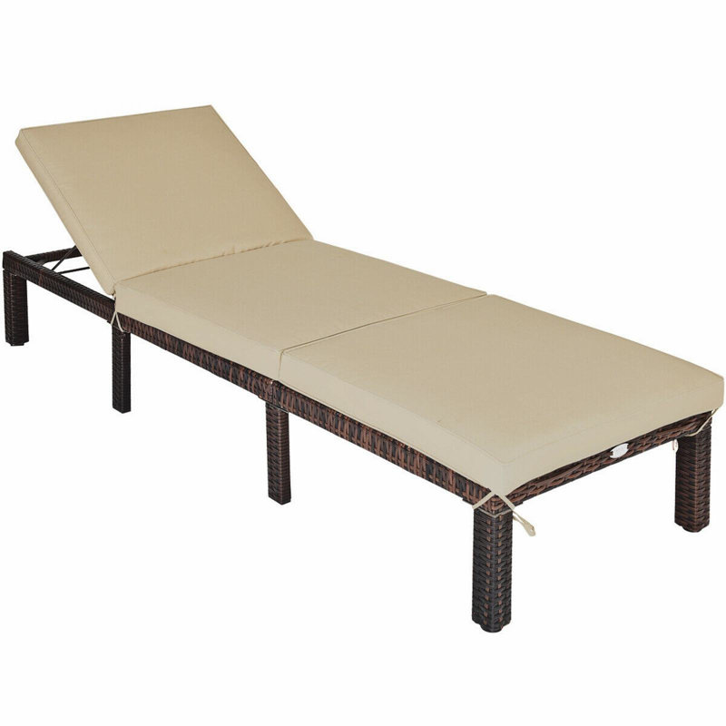 Chaise longue rembourrée réglable en rotin Dizzie, Marron